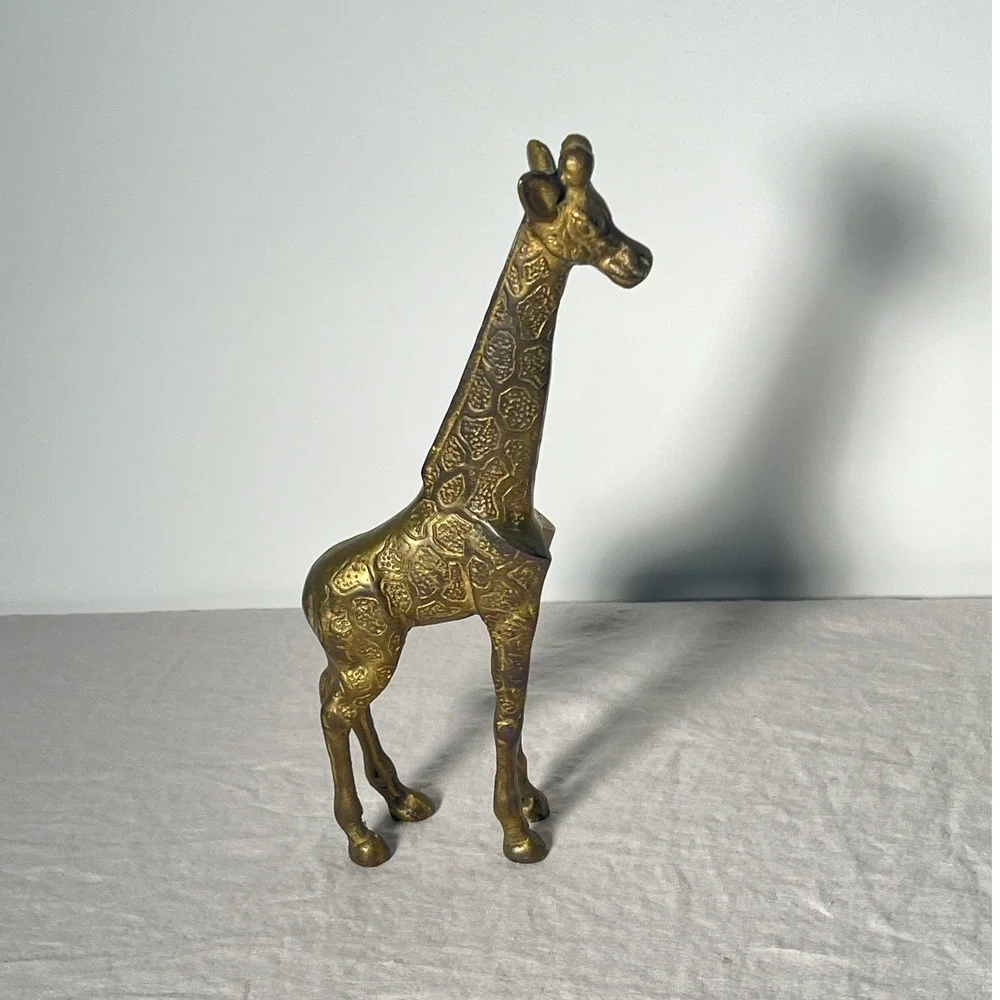 Vintage Brass Gold Giraffe Small Etched Metal Figurine Safari Maximalist Decor